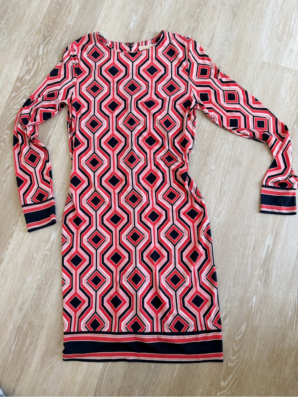 Michael Kors Pink and Navy Geometric Long Sleeve Mini Dress
